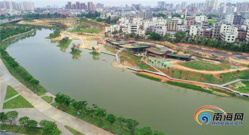 航拍海口美舍河鳳翔濕地公園生態(tài)科普館