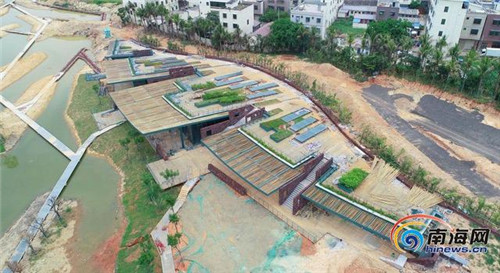 航拍海口美舍河鳳翔濕地公園生態(tài)科普館