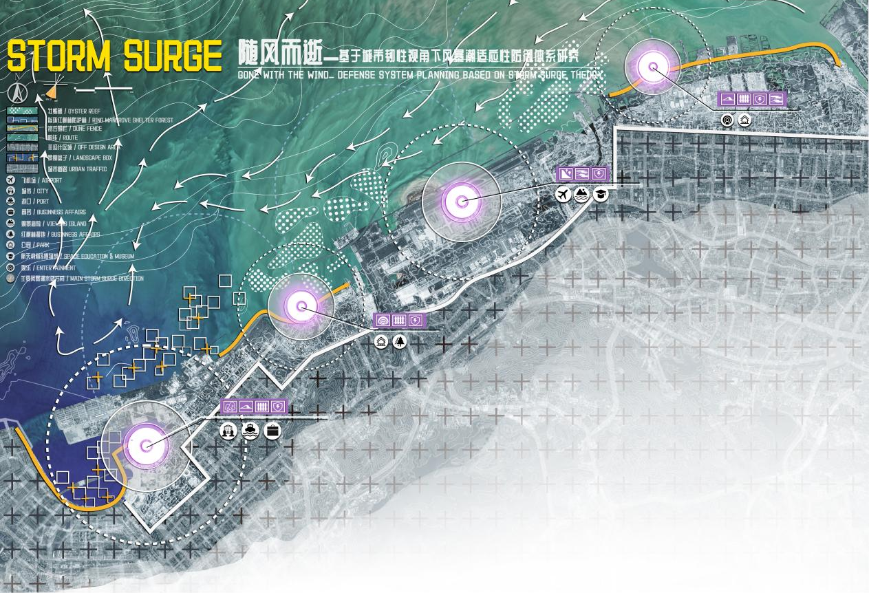 第十二屆園冶杯大學生國際競賽一等獎作品|溯風·重生-基于城市韌性視角下風暴潮適應性防御體系研究